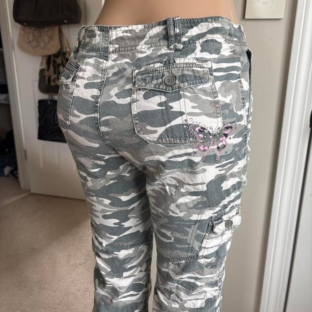 Y2K 2000s mcbling buttefly camo cargo pants